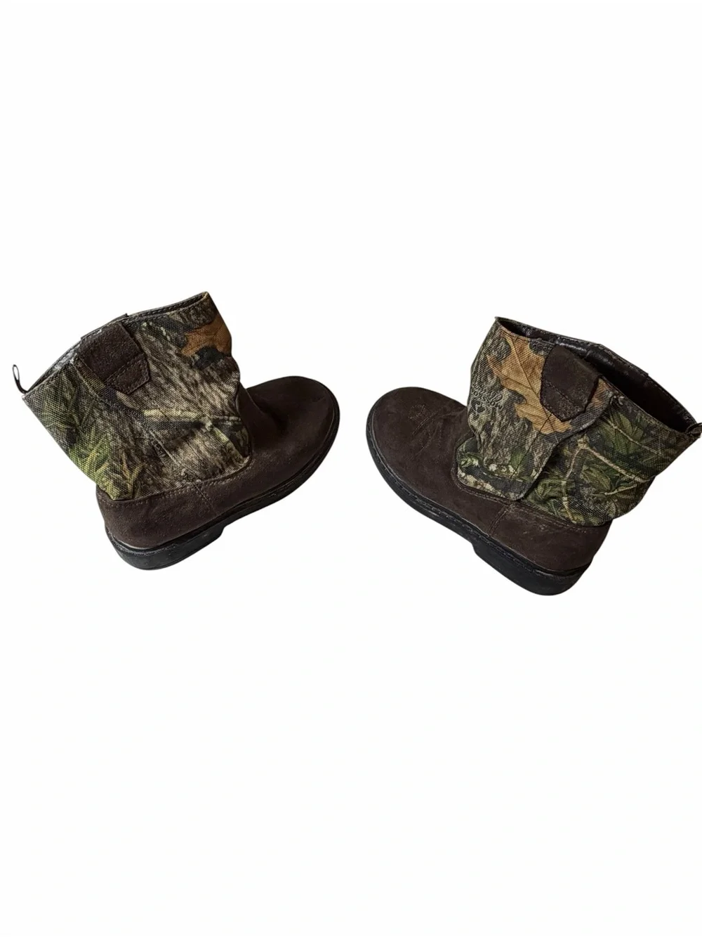 Kids Brown Camo Pull-On Boots with Velcro Sides